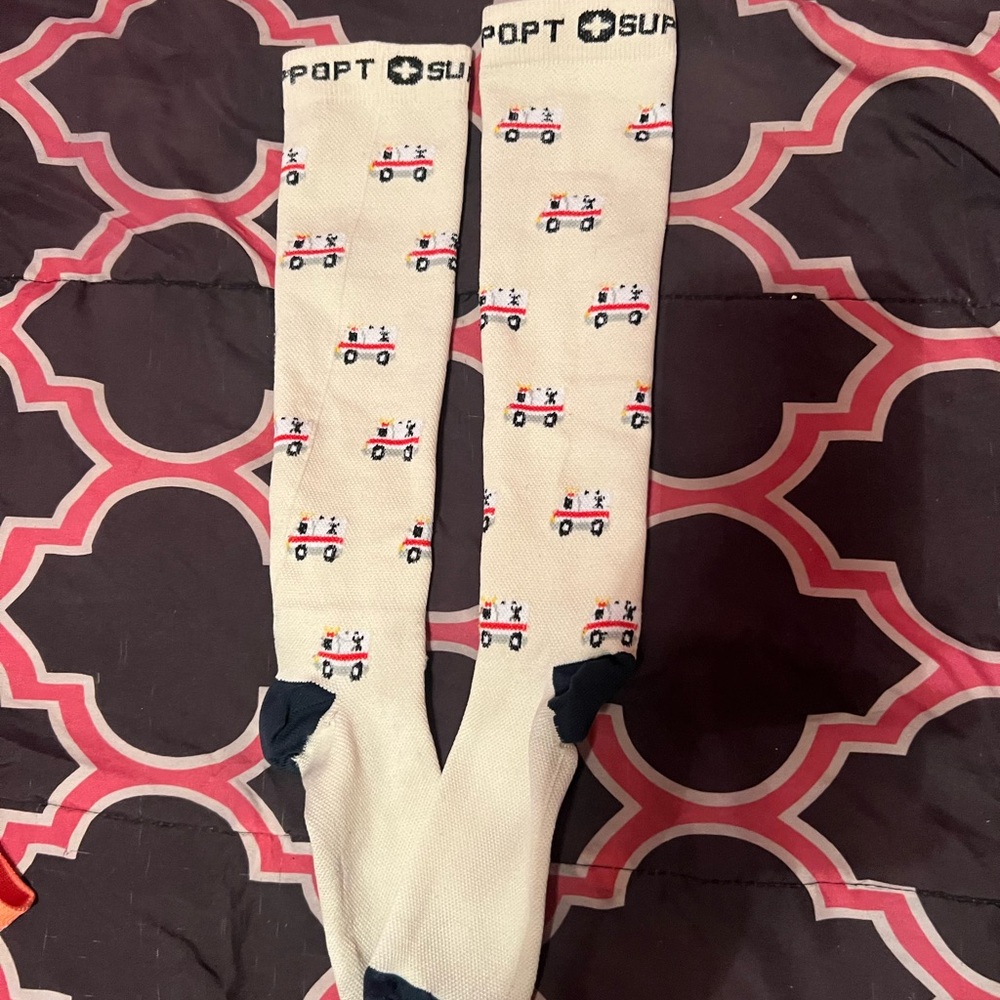 pop Casual Socks with Ambulance Pattern - White and Black